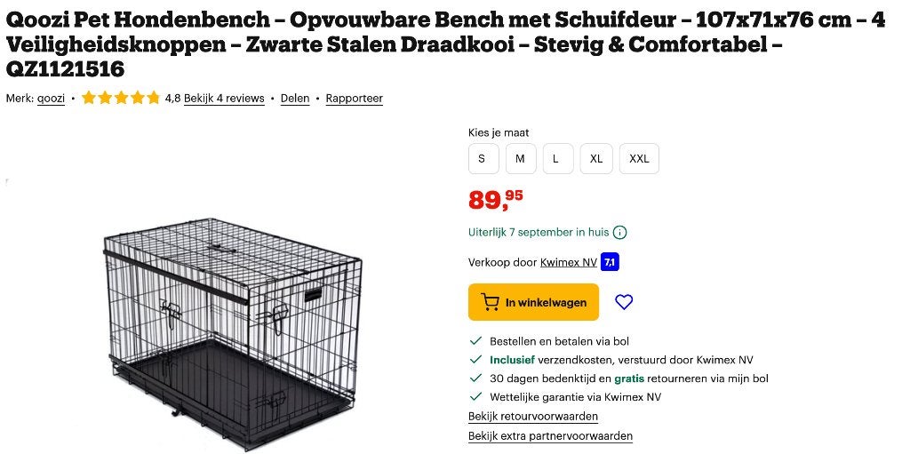 Nieuwe Qoozi hondenbench XXL – 107  71  76 cm – ongeopend, Ophalen of Verzenden, Nieuw