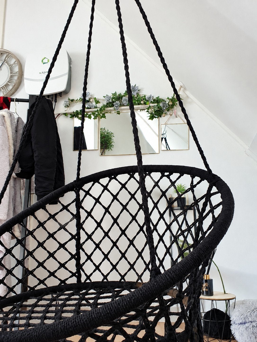 Zwarte Macramé Hangstoel - Comfortabel en Stijlvol, Ophalen, Zwart, Boho, Modern, Comfortabel, Stof
