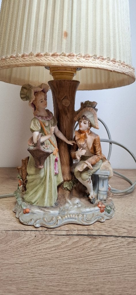 Vintage porseleinen schemerlamp Romantisch koppel, Ophalen of Verzenden