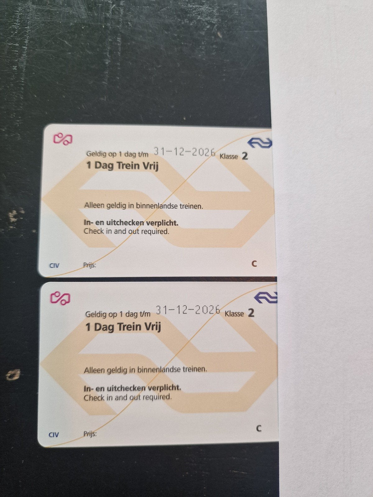 2x Dagkaart trein vrij NS treinkaart, Twee personen, Trein, Algemeen kaartje