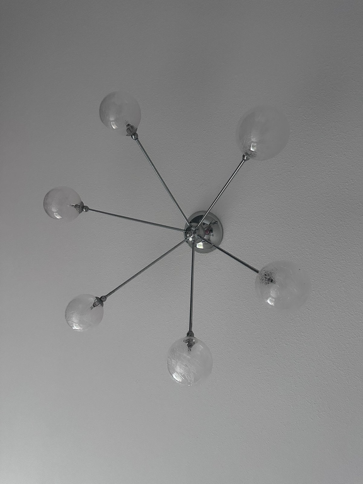Plafondlamp met 6 bollen van glasdraad, Ophalen, Zilver, Gebruikt, Modern