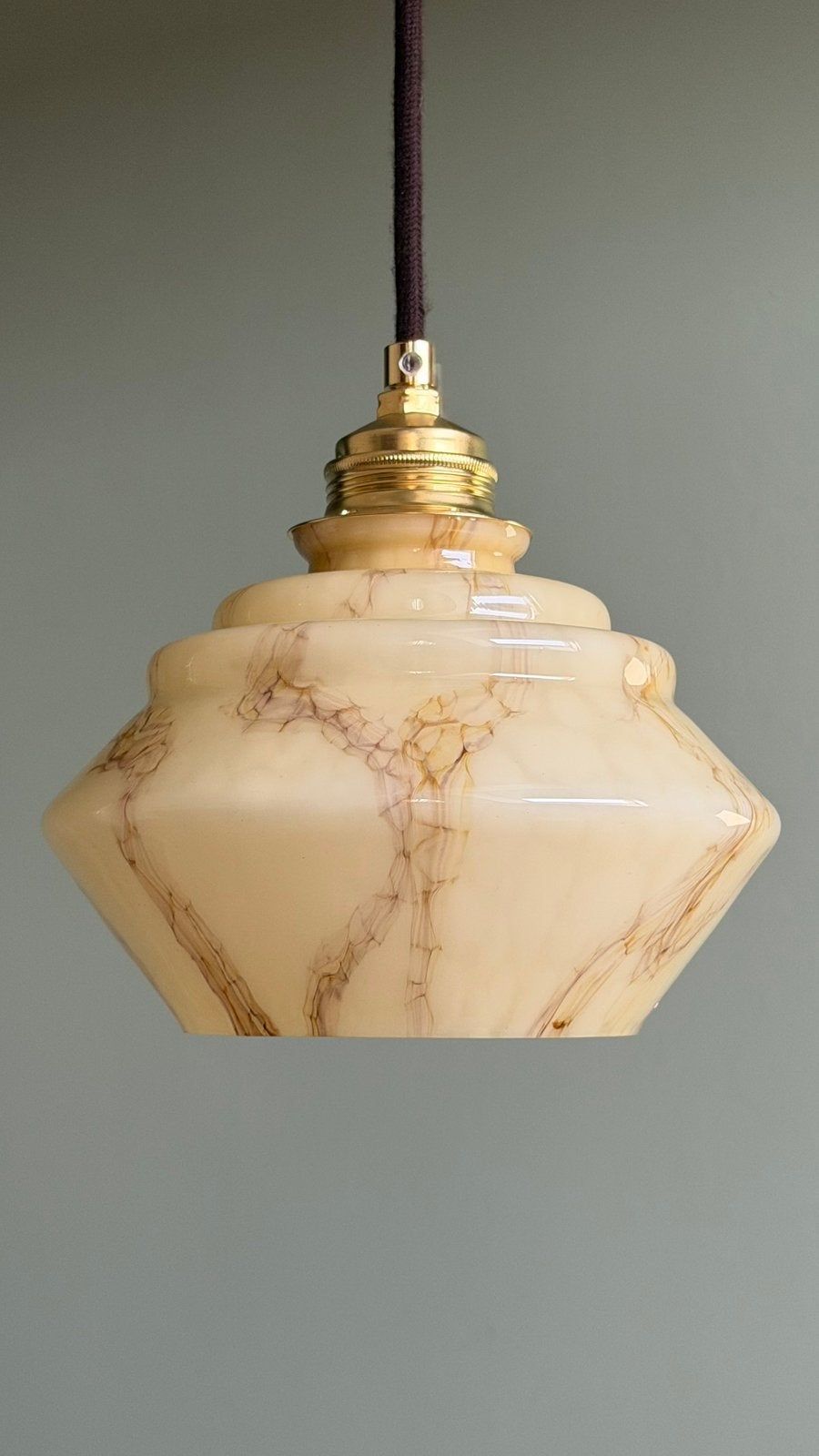 Vintage art deco Franse lamp hanglamp pendellamp, jaren ‘30, Gebruikt, Art deco, Glas, E27 (groot)