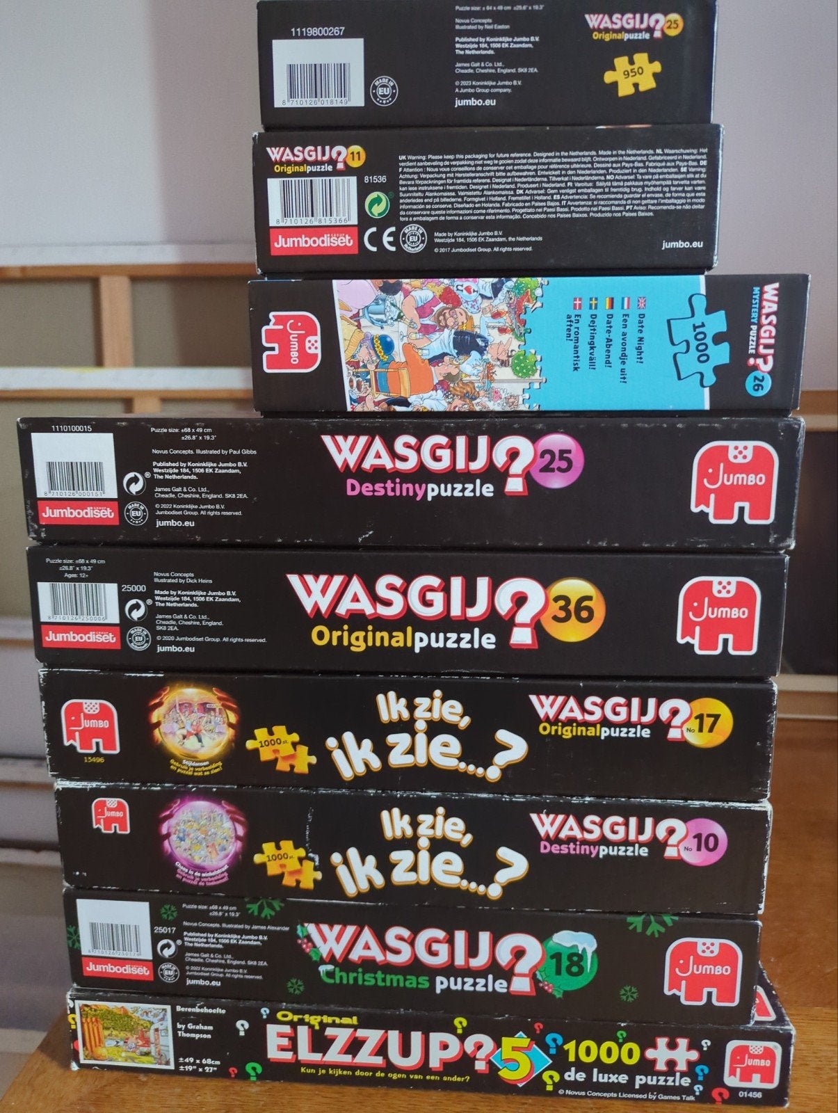 Wasgij puzzels hele stapel 1000 en 950 stukjes, Ophalen of Verzenden, 500 t/m 1500 stukjes, Zo goed als nieuw, Legpuzzel