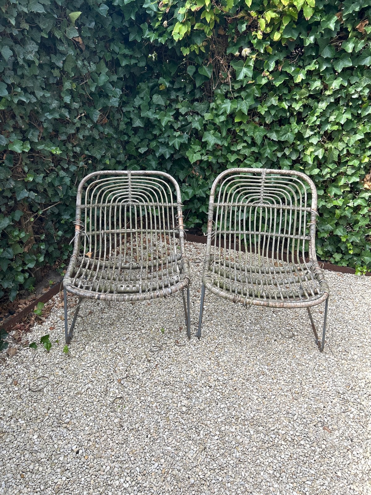 Set van 2  rotan stoelen op frame, Tuin en Terras, Tuinstoelen, Ophalen, Gebruikt, Rotan