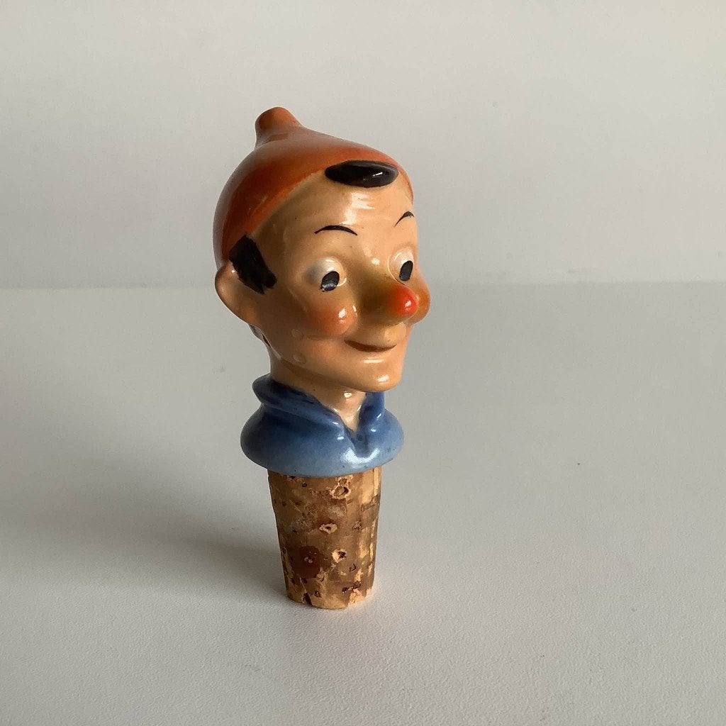 Vintage Pinokkio keramische flessendop / wijnstop, Ophalen of Verzenden