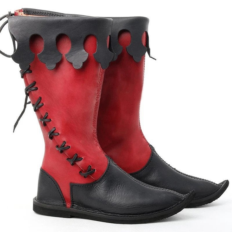 Rode zwarte middeleeuwse leren heren laarzen mannen schoenen, Kleding | Heren, Schoenen, Verzenden, Nieuw, Overige kleuren, Boots