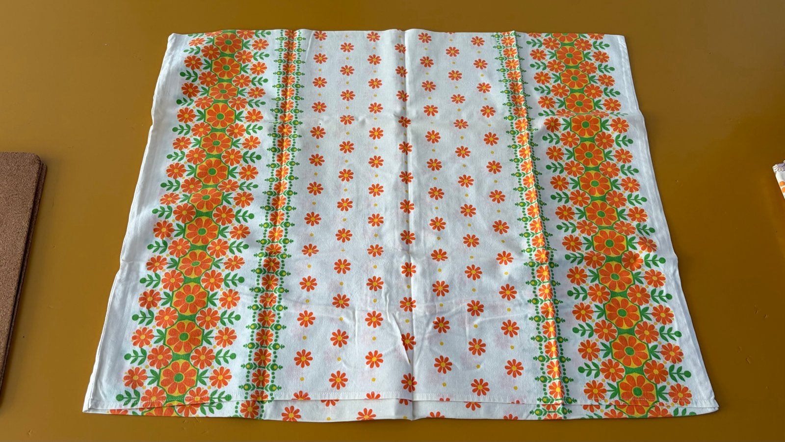 Vintage Kussensloop met Oranje Bloemenpatroon, Gebruikt, Eenpersoons, Meerkleurig, Hoeslaken of Sloop