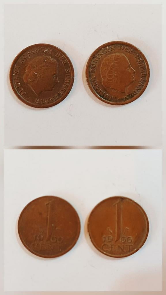 Twee 1 cent munten uit 1966, Postzegels en Munten, Munten | Nederland, Ophalen of Verzenden