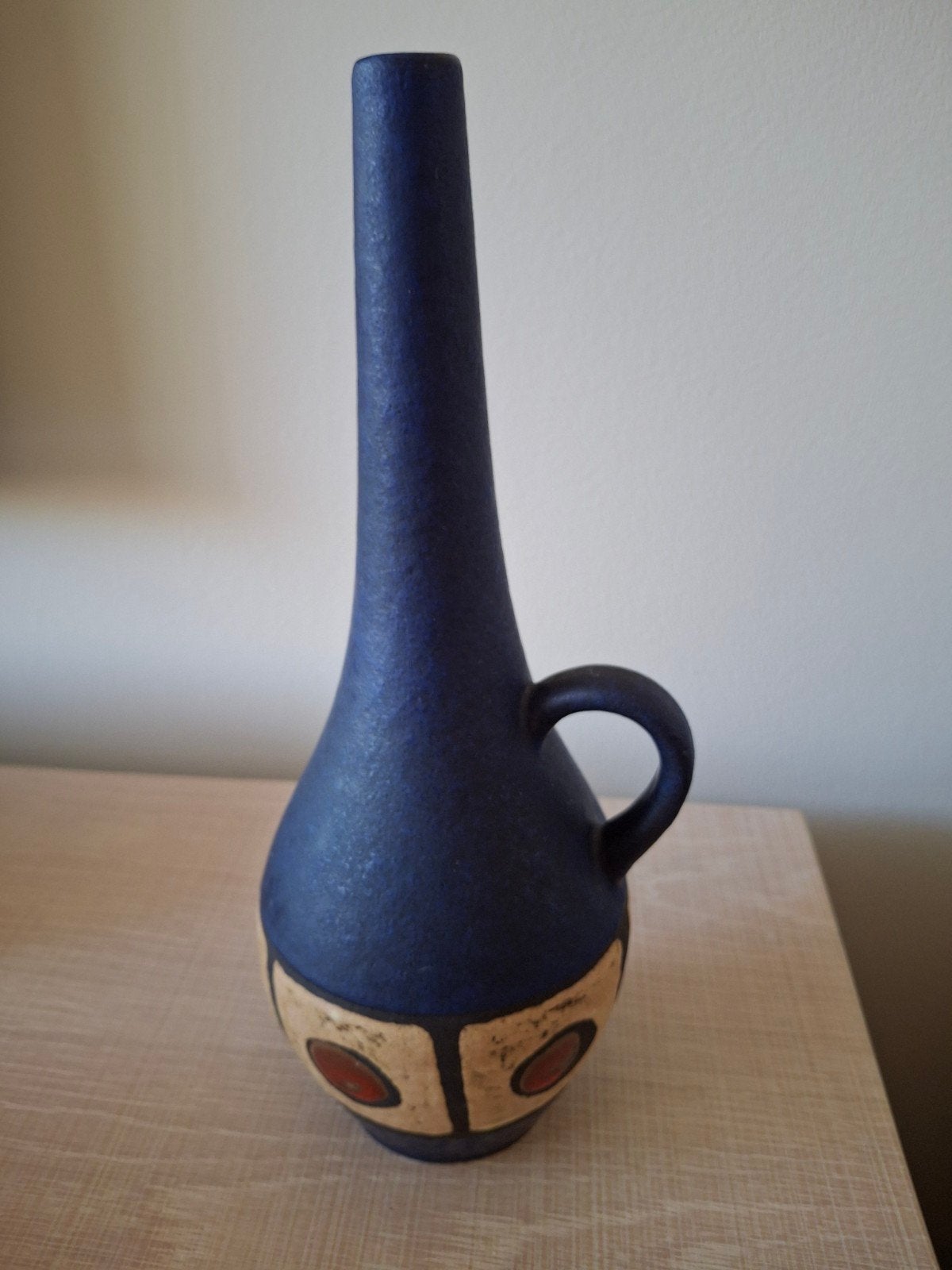 Vintage Ruscha Keramik vaas, blauw met handvat, Ophalen of Verzenden