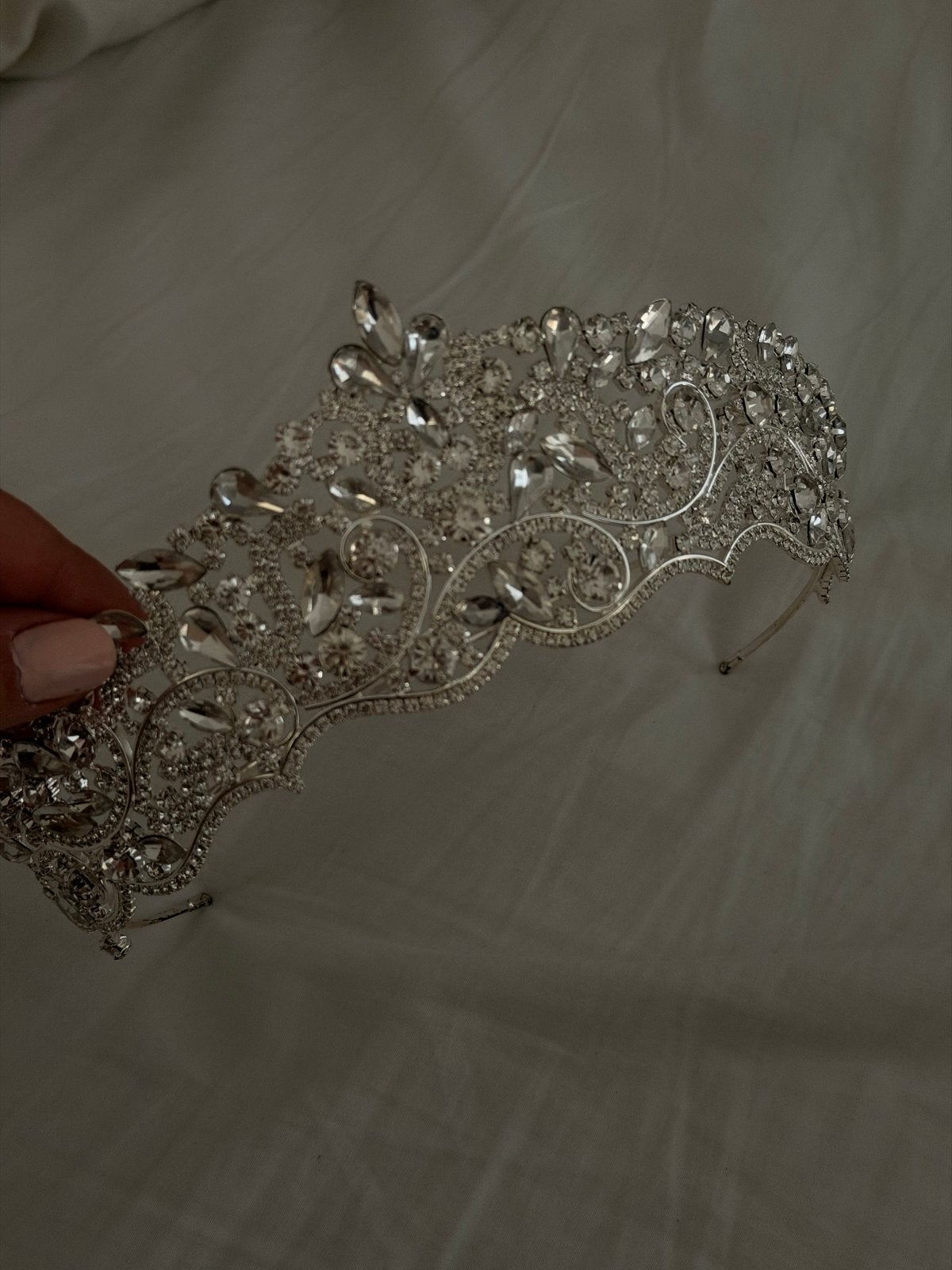 Prachtige zilveren kroon met strass voor bruiloft of feest, Ophalen of Verzenden, Zo goed als nieuw, Zilver, Accessoires