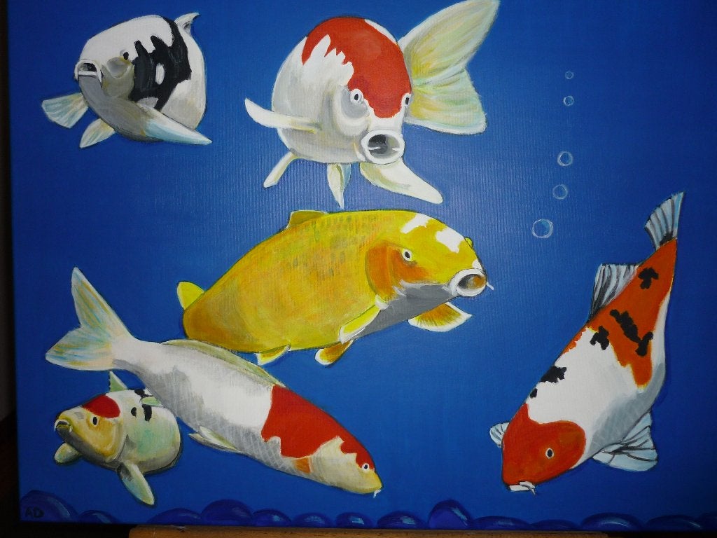Koi karpers, Acrylverf, Handgeschilderd, Ophalen of Verzenden, Dieren