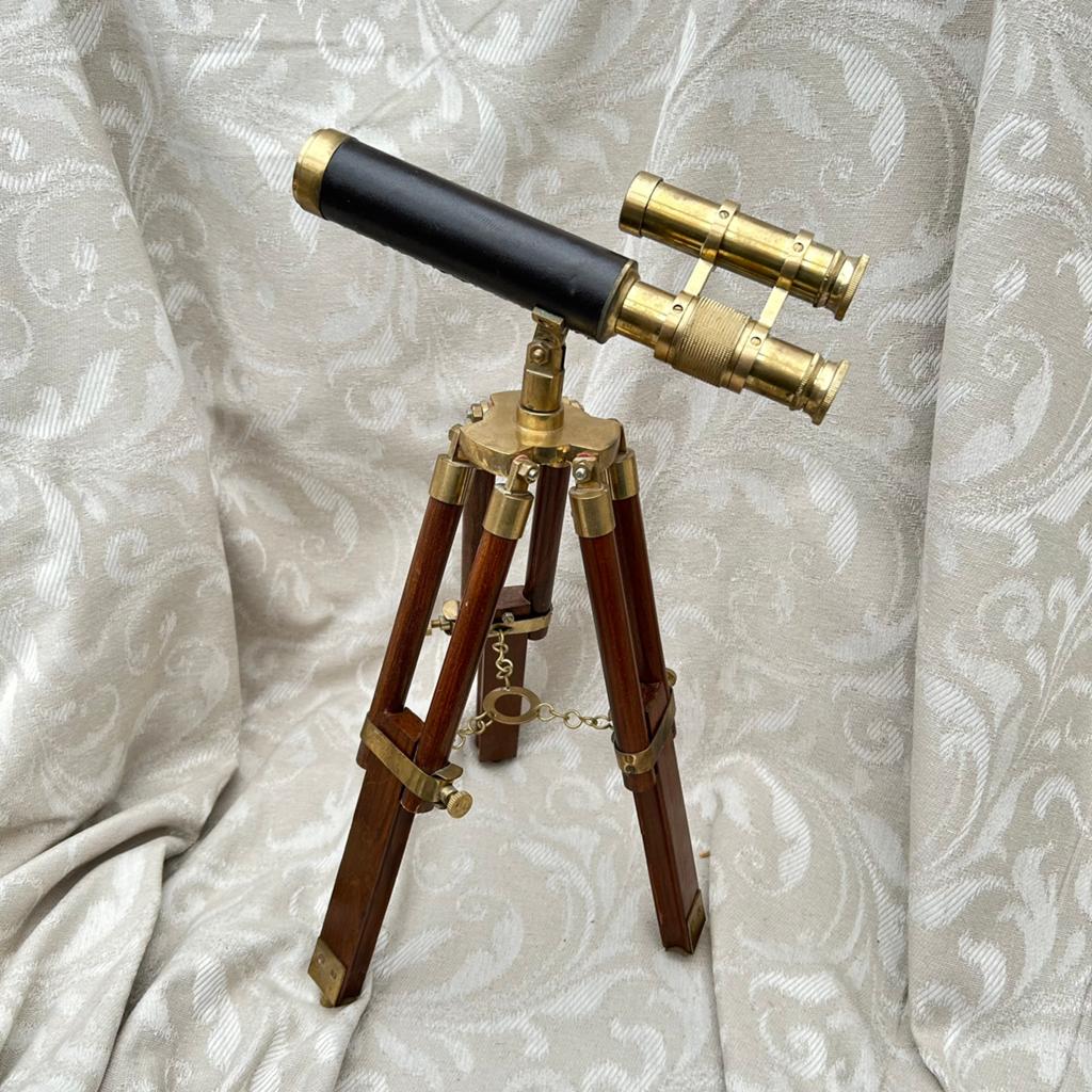 Vintage koperen/ messing met hout, verrekijker, Ophalen of Verzenden