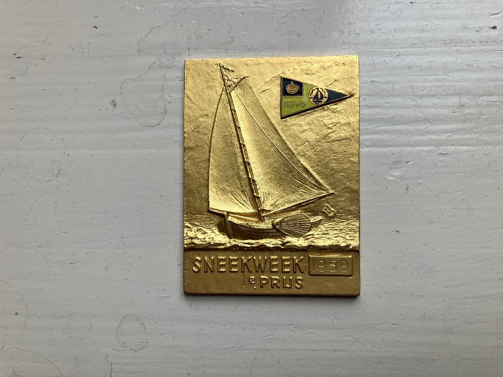 sneekweek embleem medaille prijs plaquette Skûtsjesilen 1959, Ophalen of Verzenden, Overige materialen