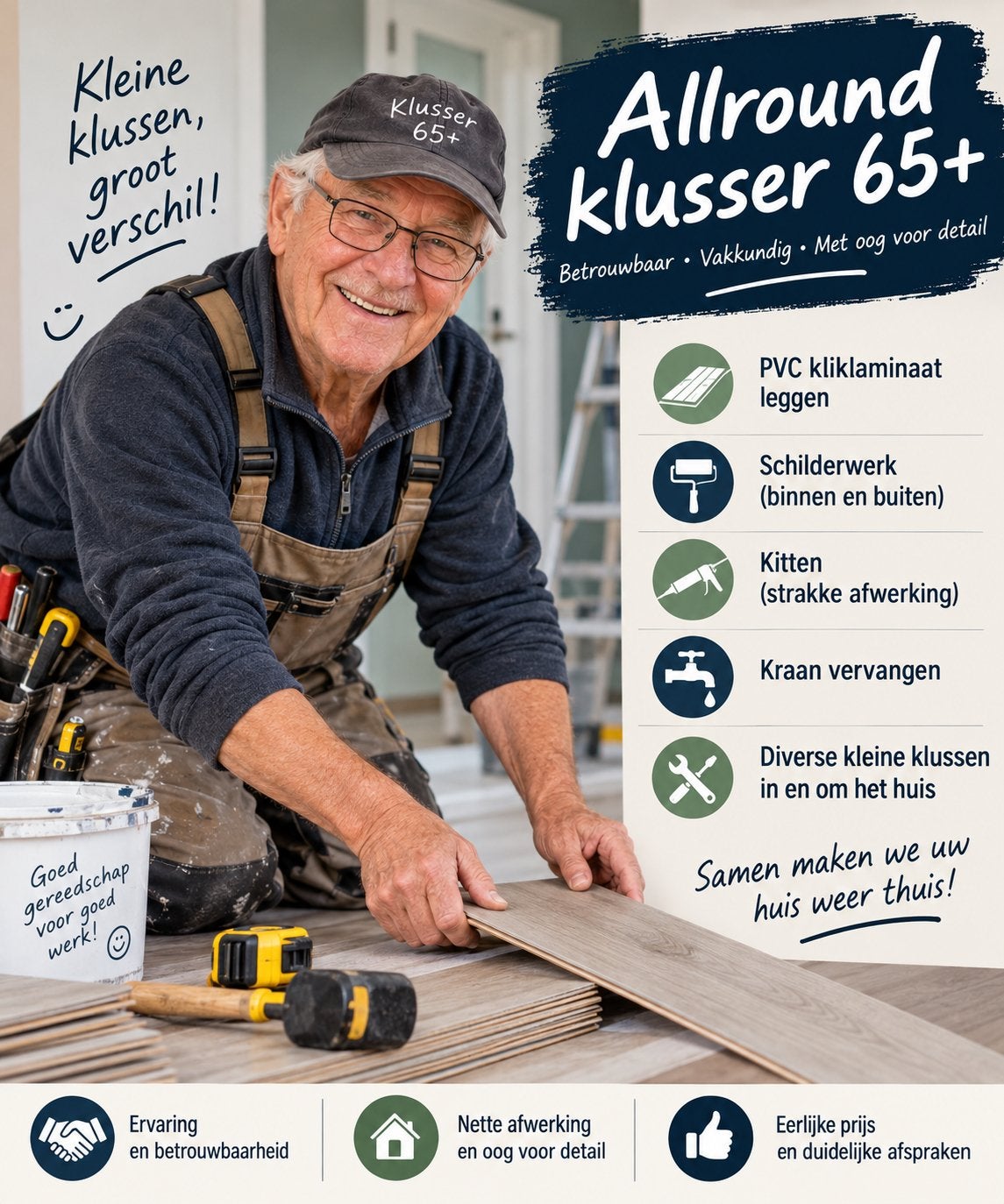 65 plus klusser gevraagd, betrouwbaar eerlijk en nauwkeurig, Diensten en Vakmensen