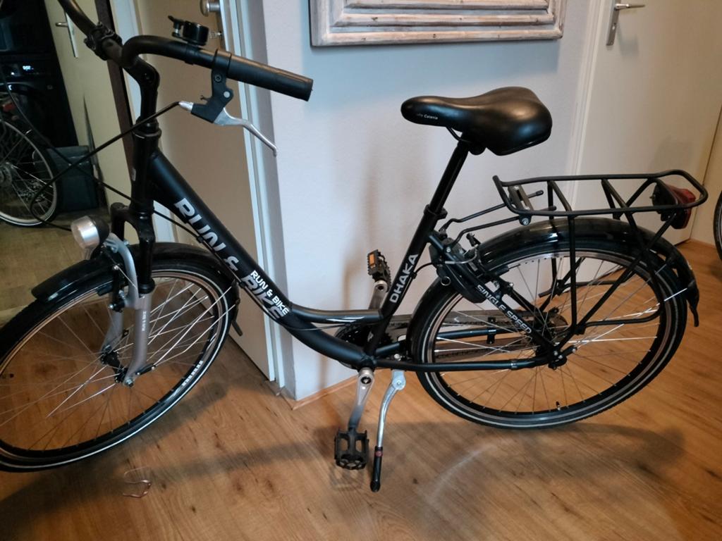Damesfiets Run & Bike Dhaka - Zwart, lage instap, Velgrem, 50 tot 53 cm, Ophalen, Overige merken