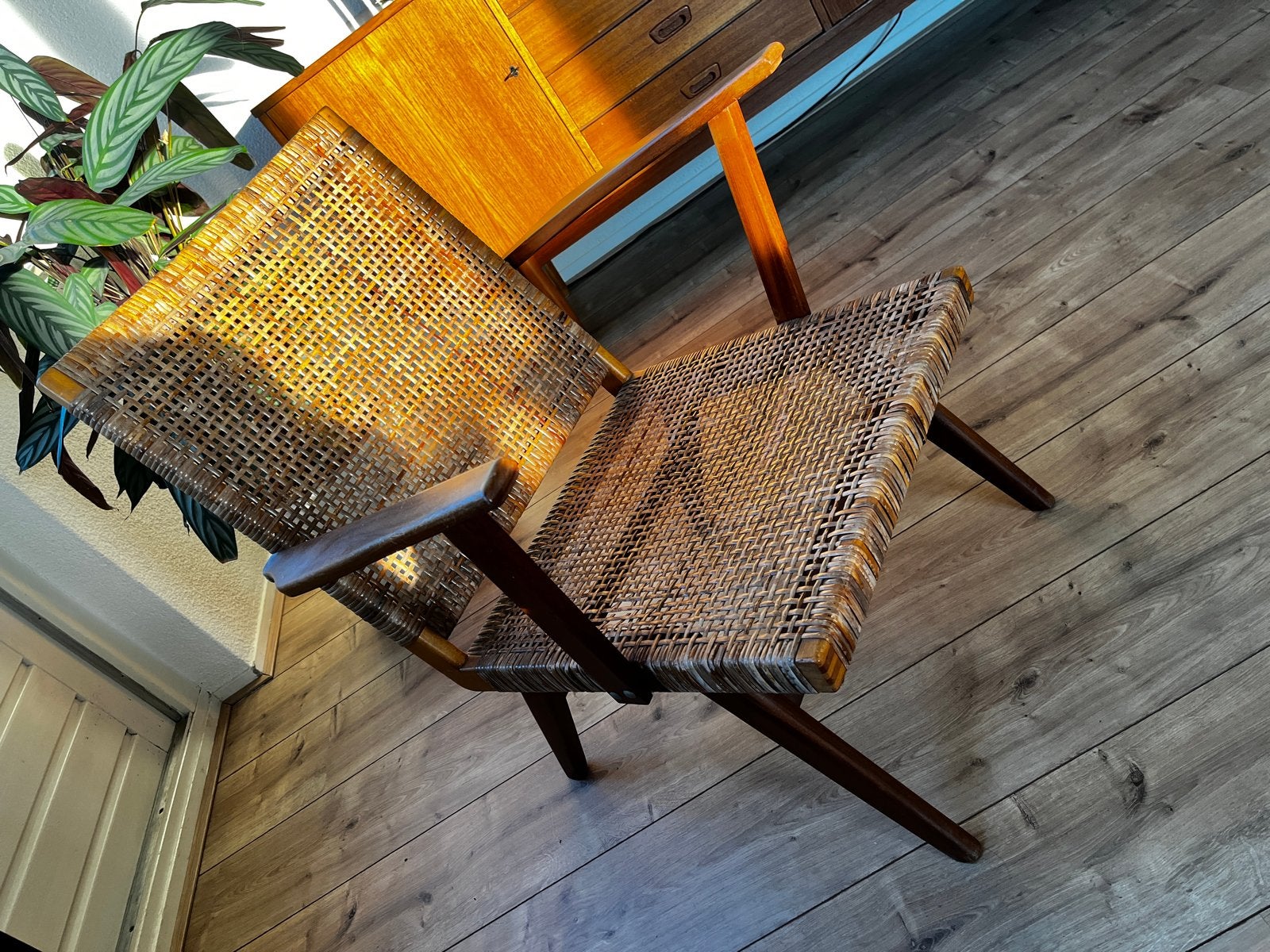 Vintage rotan fauteuil met houten frame, Ophalen