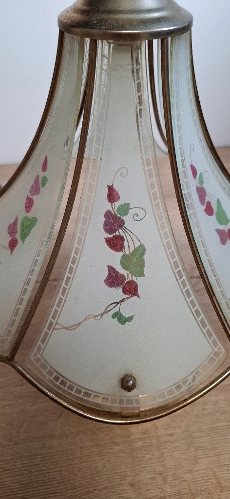 Vintage Tafellamp Messing & Melkglas Bloemen 40 cm, Ophalen, Vintage, Onbekend, Onbekend