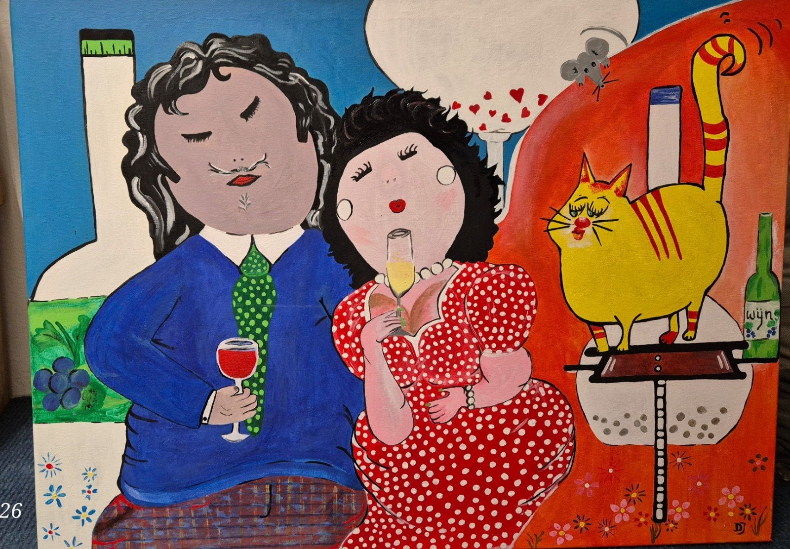 Dikke Dame / heer schilderij op linnen, Ophalen, Acrylverf