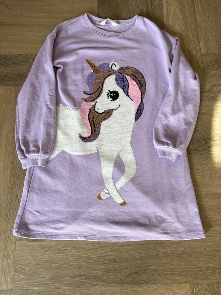 Gratis paarse Unicorn trui H&M maat 134/140, Ophalen, Gebruikt, Meisje, Trui of Vest