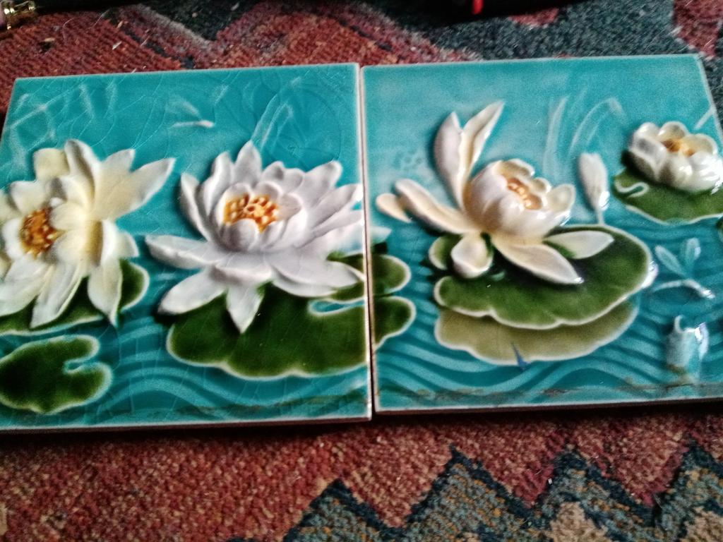 Set van 2 Art Deco tegels met waterlelies, begin 1900, Ophalen of Verzenden