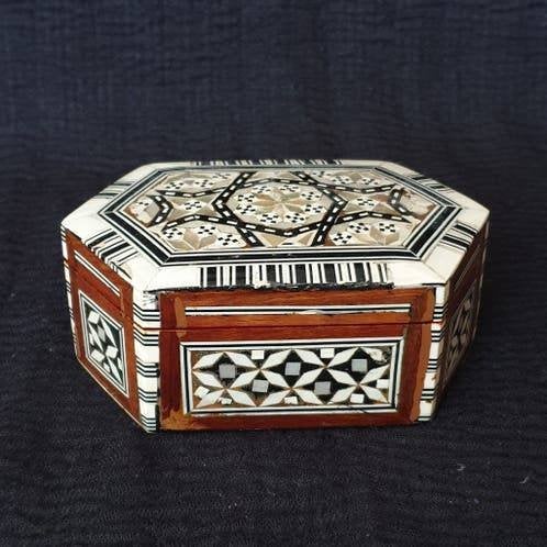 Vintage houten ingelegde doos met deksel, Ophalen of Verzenden