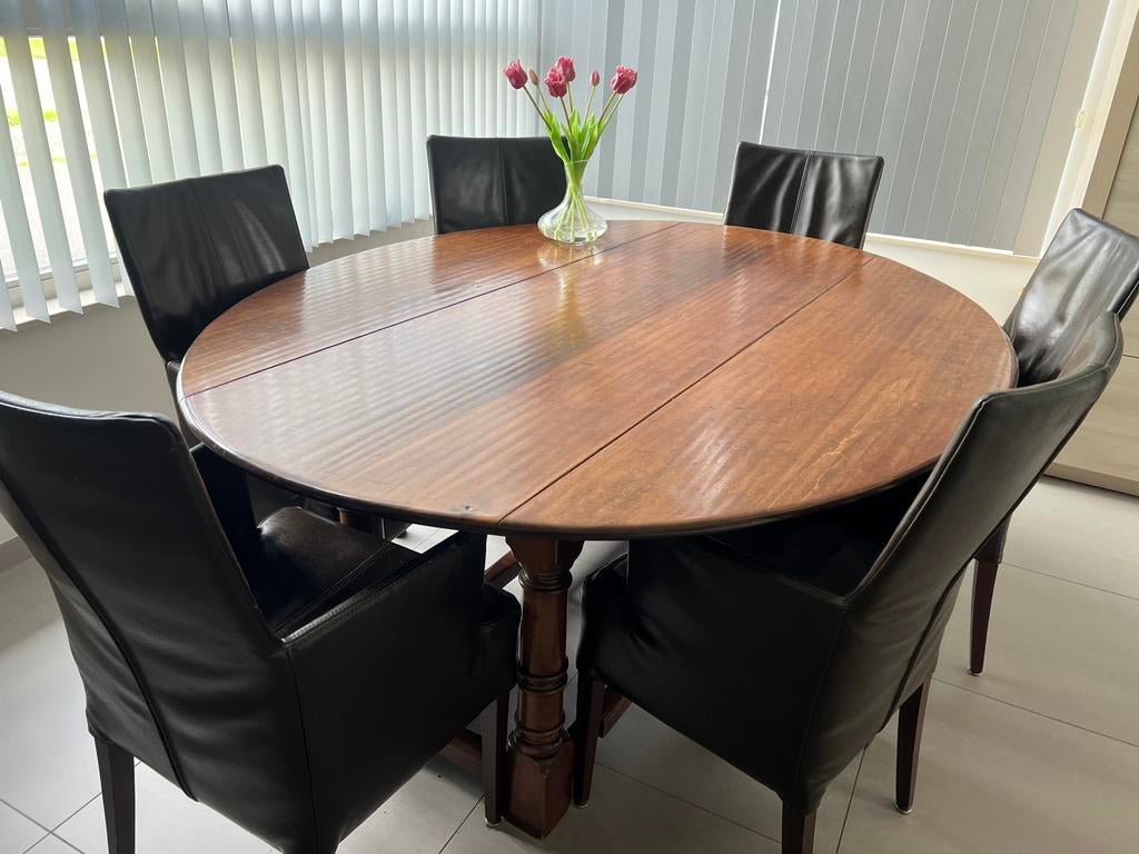 Eethoek met 6 leren stoelen, Huis en Inrichting, Tafels | Eettafels, Ophalen, Zo goed als nieuw, Ovaal, 50 tot 100 cm