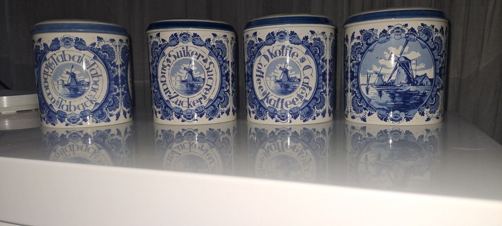 Set van 4 Delfts Blauwe voorraadpotten - Handbeschilderd, Ophalen