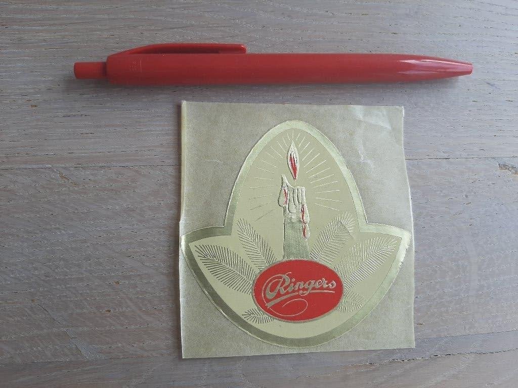 grote oude Ringers Chocolade Kerst sticker (ongebruikt) jr50, Zo goed als nieuw, Ringers, Verpakking, Ophalen of Verzenden
