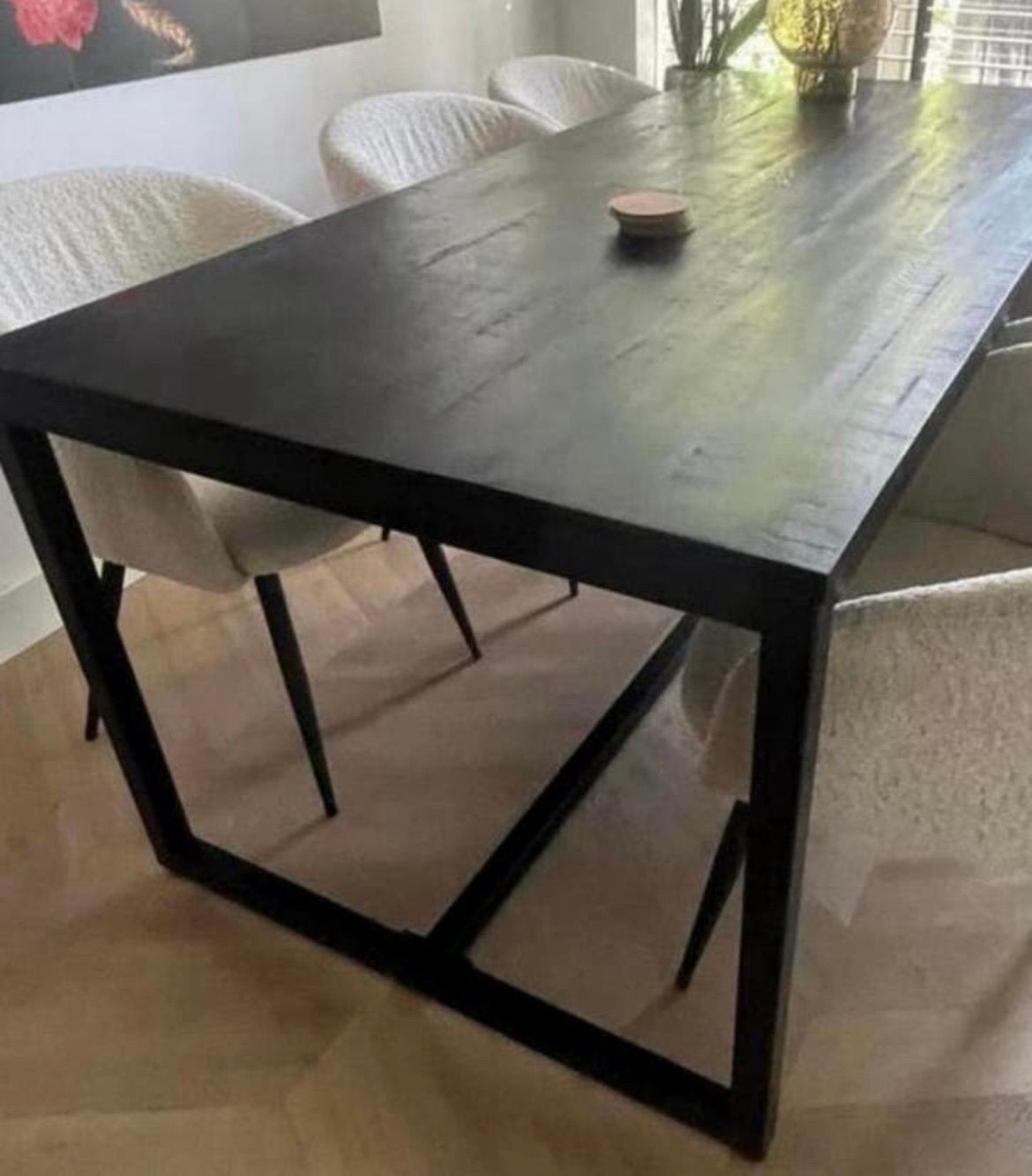 Eettafel zwart mangohout - lengte 2 meter - hotel chique, Ophalen, 200 cm of meer, 50 tot 100 cm, Zo goed als nieuw