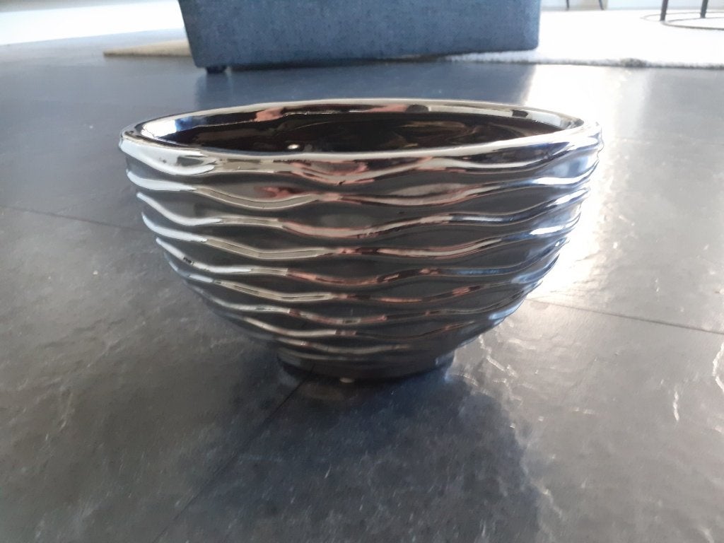 Verchroomde plantenschaal, Rond, Ophalen of Verzenden, Aardewerk, Minder dan 40 cm