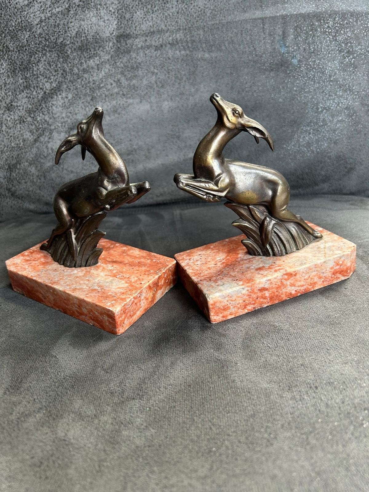 Set bronzen reeën op marmeren sokkel - Art Deco, Minder dan 20 cm, Art deco, Ophalen of Verzenden, Op sokkel