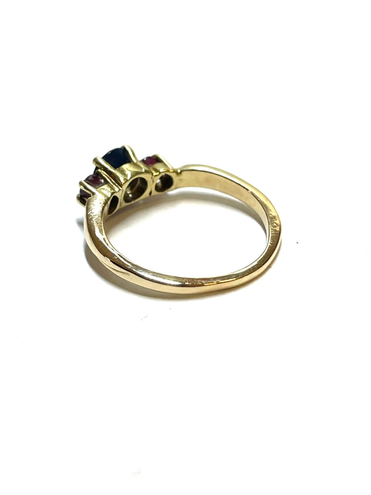 14k gouden ring met saffier en robijn, -, -, Ophalen of Verzenden, Dame