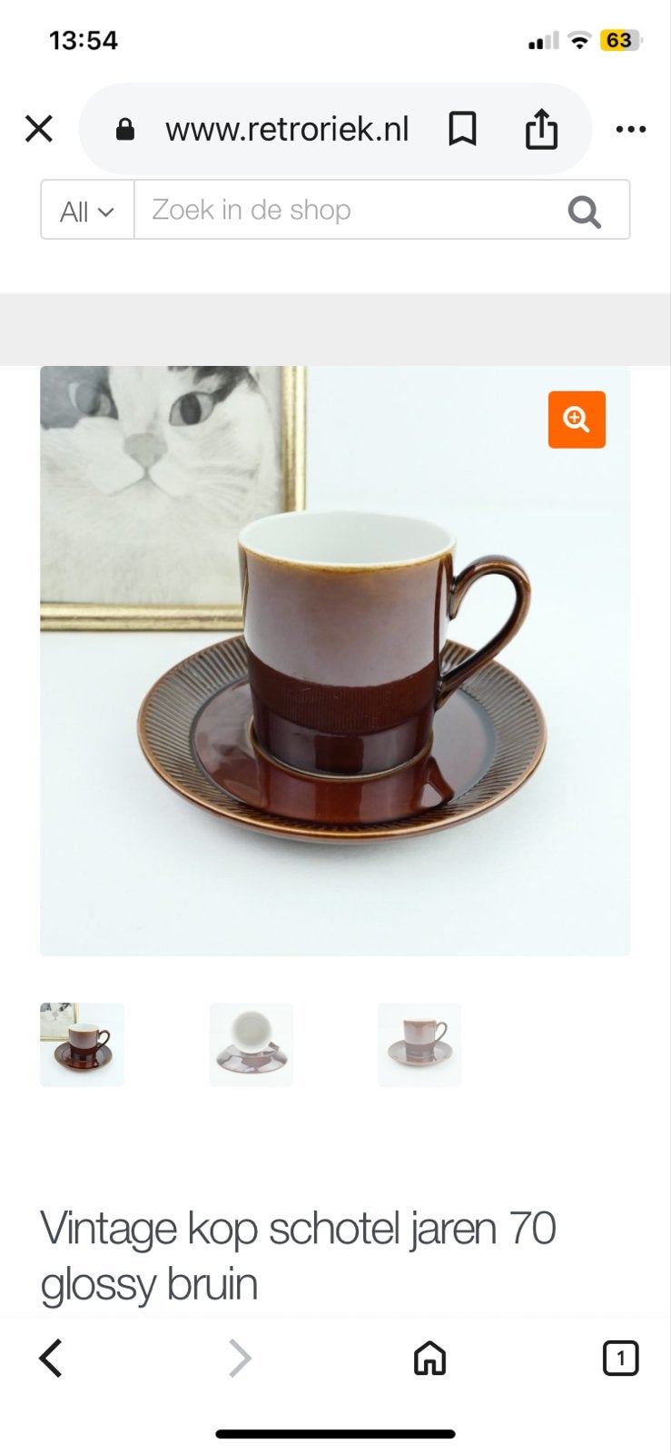 Vintage Espresso Kop en Schotels Bruin Crème Aardewerk, Ophalen of Verzenden