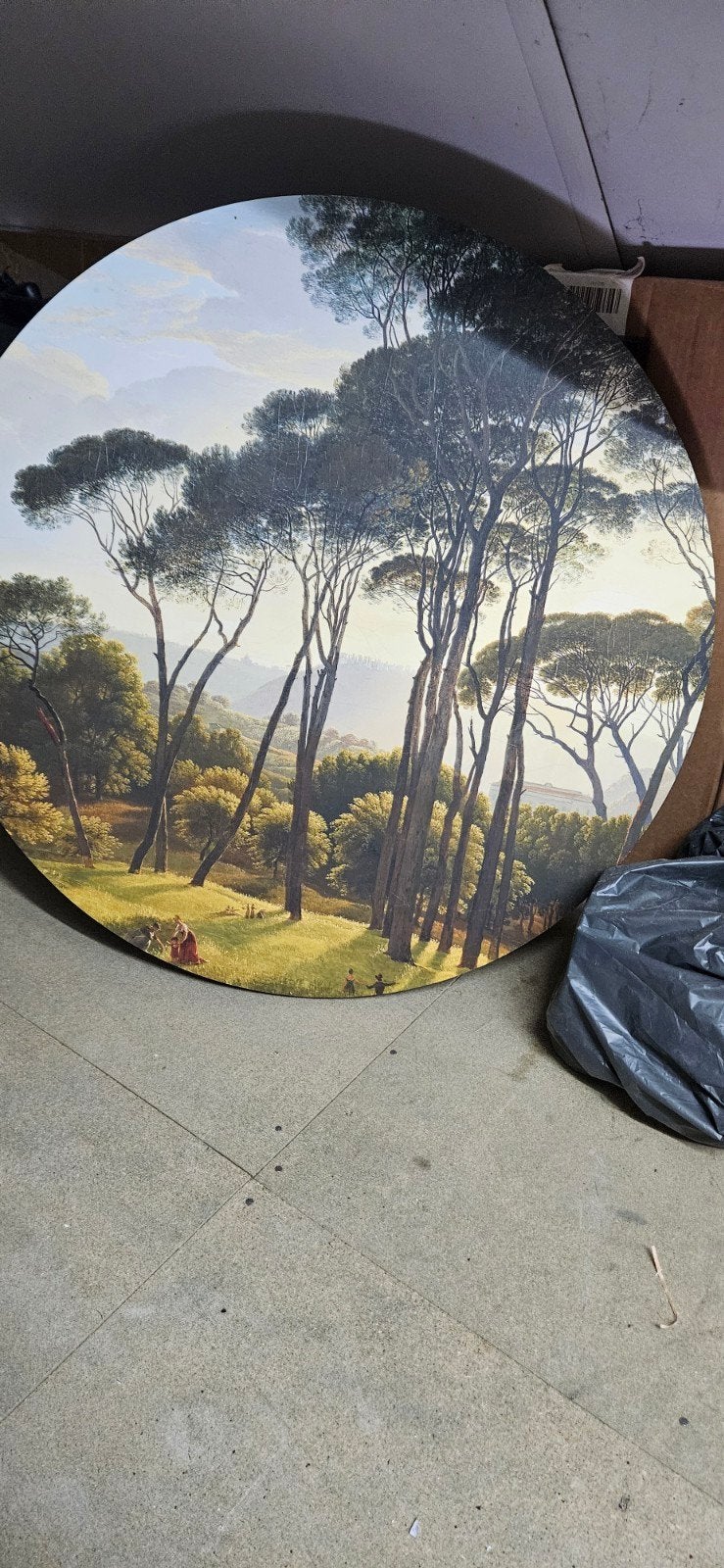 Schilderij: Italiaans Landschap met Pijnbomen en Figuren, Doek, Ophalen of Verzenden, Olieverf, Klassiek