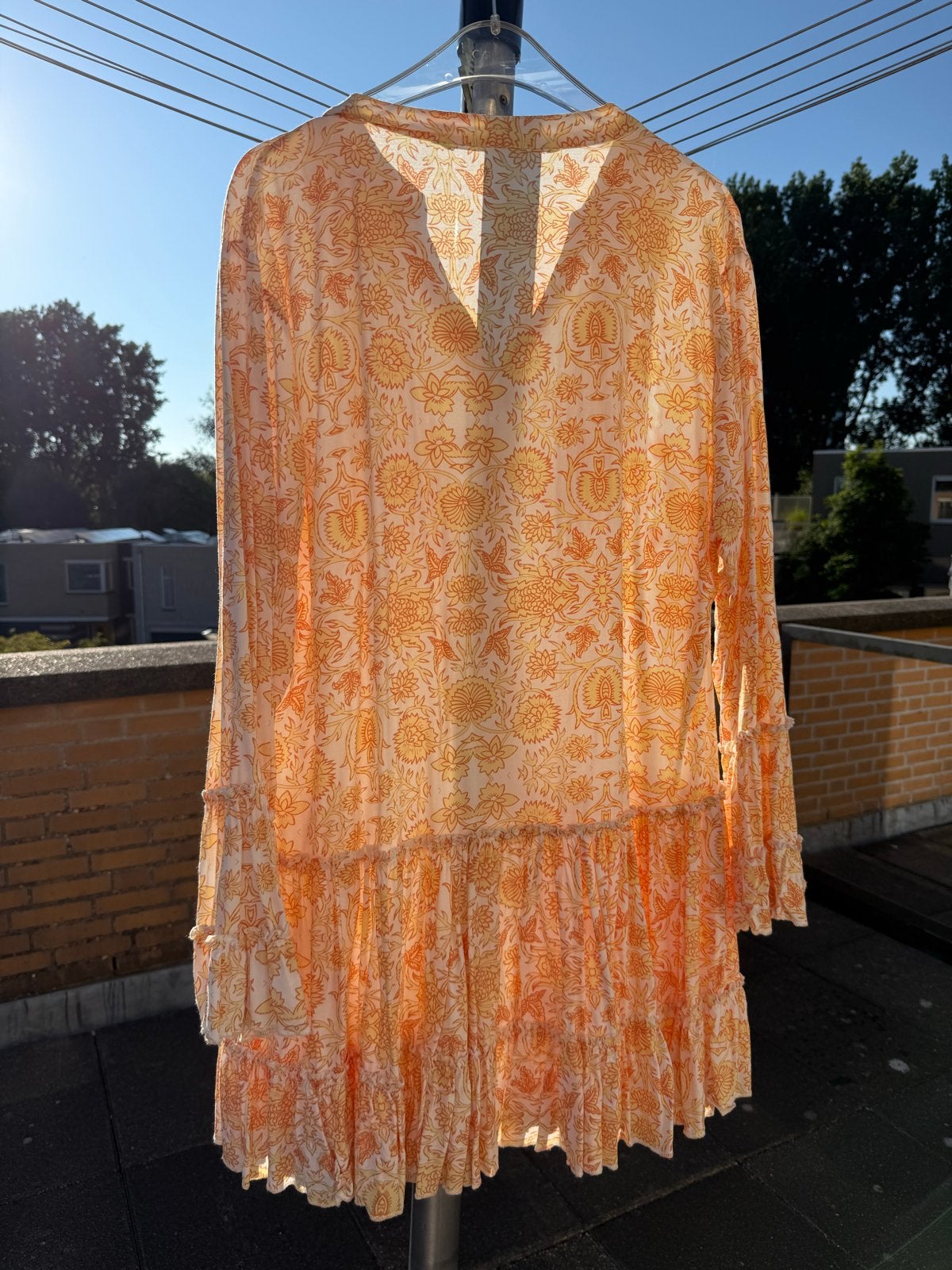 Isla Ibiza Tuniek XL - Oranje/Wit Bloemenprint, Kleding | Dames, Ophalen of Verzenden, Zo goed als nieuw, Maat 46/48 (XL) of groter