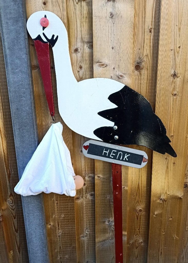Te huur ooievaar, Ophalen, Nieuw, Geboortebord