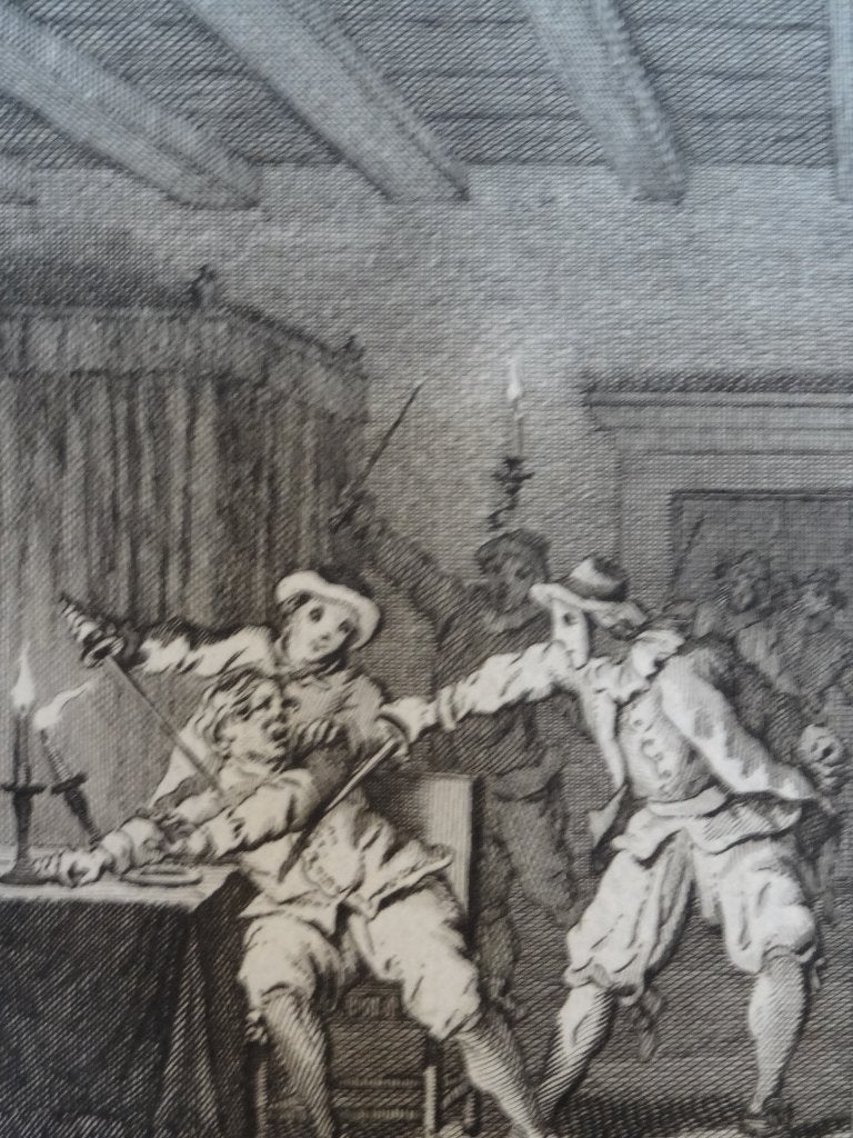 Gravure de moord van Dooreslaar, Vinkeles 18e eeuw, Dagelijks leven, Ophalen of Verzenden, Gravure, Origineel
