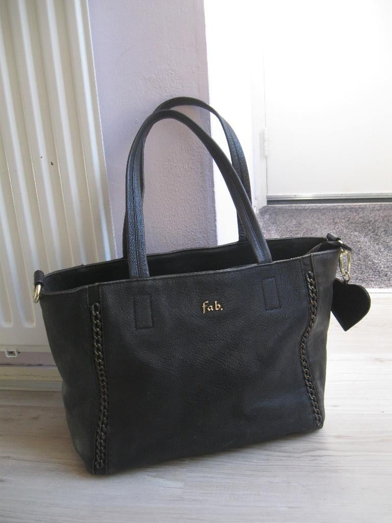FAB grote zwart leren shopper goede staat, Ophalen of Verzenden, Zo goed als nieuw, Zwart, Shopper