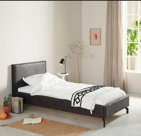 Eco leren Bed Wehkamp Home eenpersoonsbed 90x200 antraciet, Ophalen, 90 cm, Eenpersoons, Zo goed als nieuw