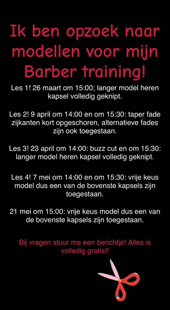 MODELLEN BARBER TRAINING, 33 - 40 uur, Overige niveaus, Starter, Overige vormen