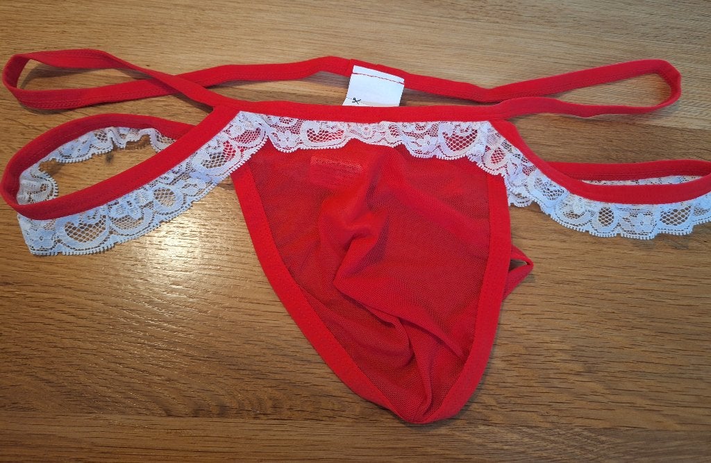 Rode herenstring met kant maat L, Kleding | Heren, Ondergoed, Verzenden, Rood, Onbekend, Overige typen
