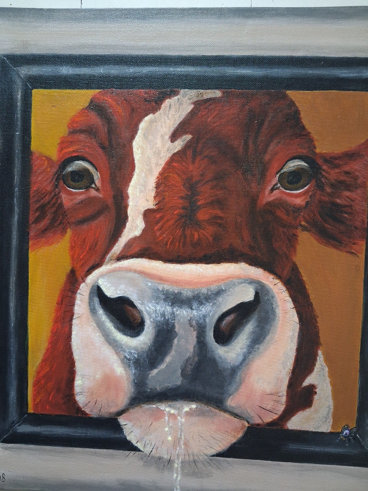 schilderij,koe,50x50 cm,acryl,canvas, Ophalen of Verzenden, Gesigneerd, Acrylverf, Dieren