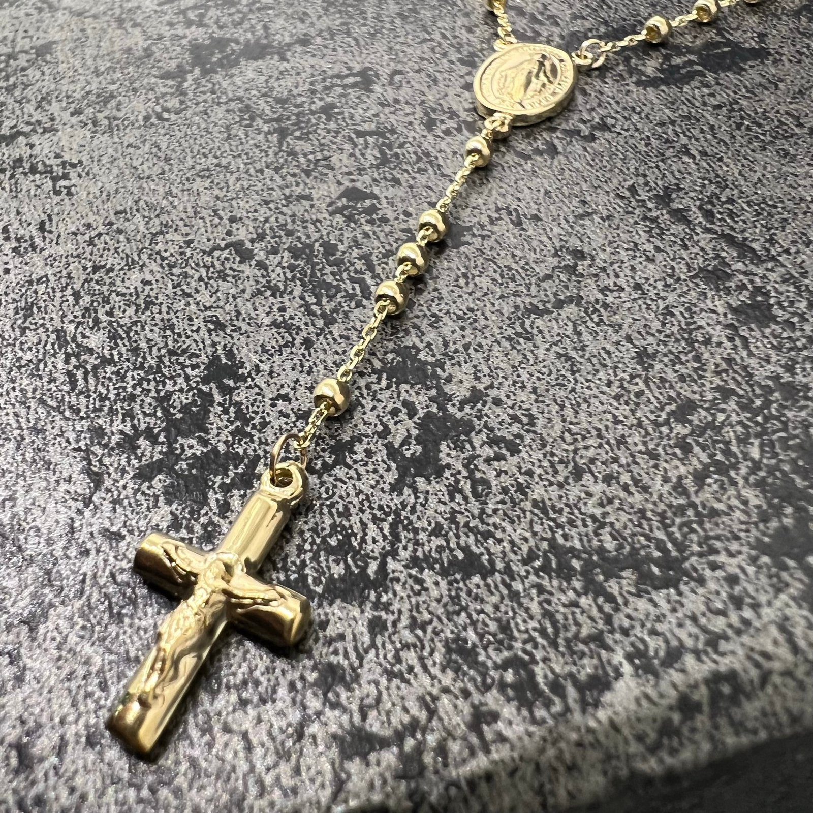 14 karaat gouden rozenkrans ketting kruis, Ophalen of Verzenden, Nieuw, Goud