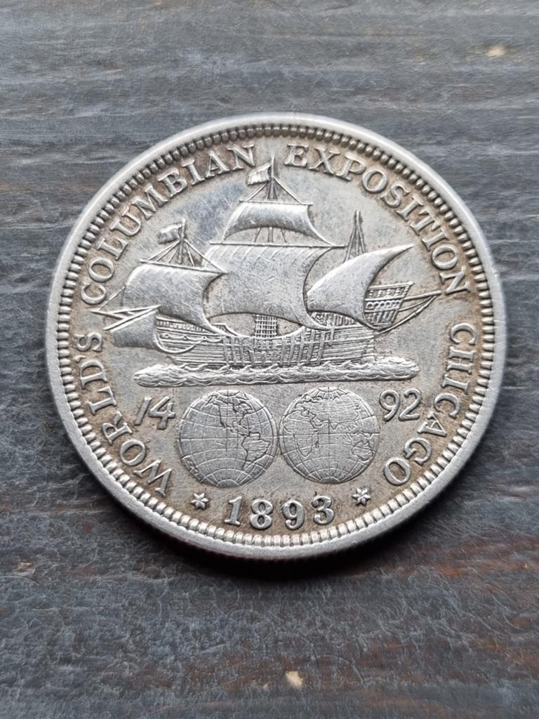 1893 Columbian Half Dollar - Wereldtentoonstelling Chicago, Ophalen of Verzenden, Noord-Amerika, Losse munt, Zilver