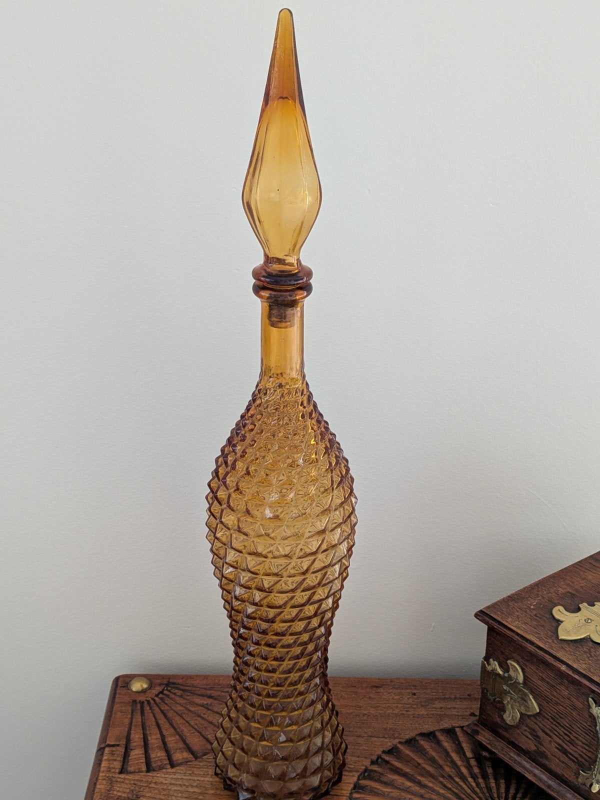 Vintage Empoli Amber Karaf Italiaans Glas, jaren '60, Ophalen of Verzenden