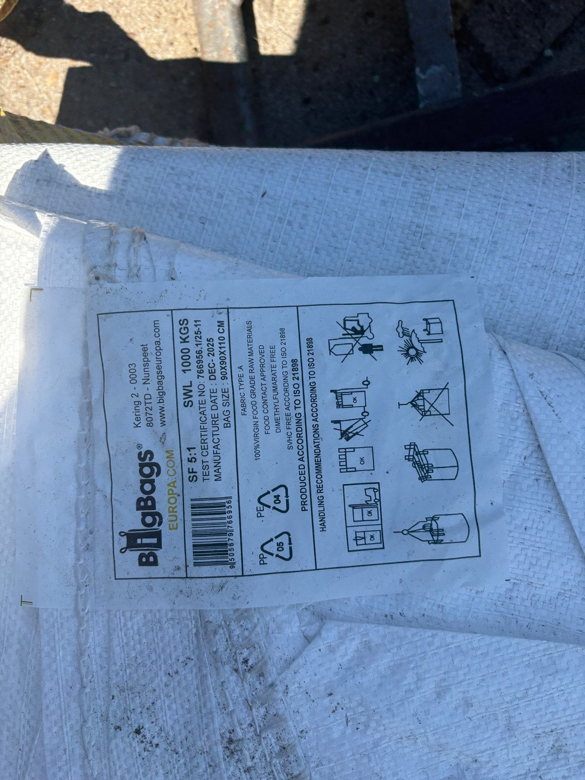 18 stuks BigBags Europa 1000 KGS - Nieuw en ongebruikt, Ophalen, Opvouwbaar, 60 cm of meer, Overige typen