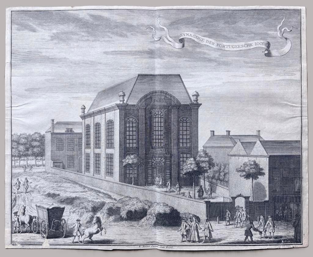 (ca. 1730) Portugese Synagoge – Reinier Boitet, Antiek en Kunst, 28 cm, Verzenden, Stadsgezicht, 35 cm