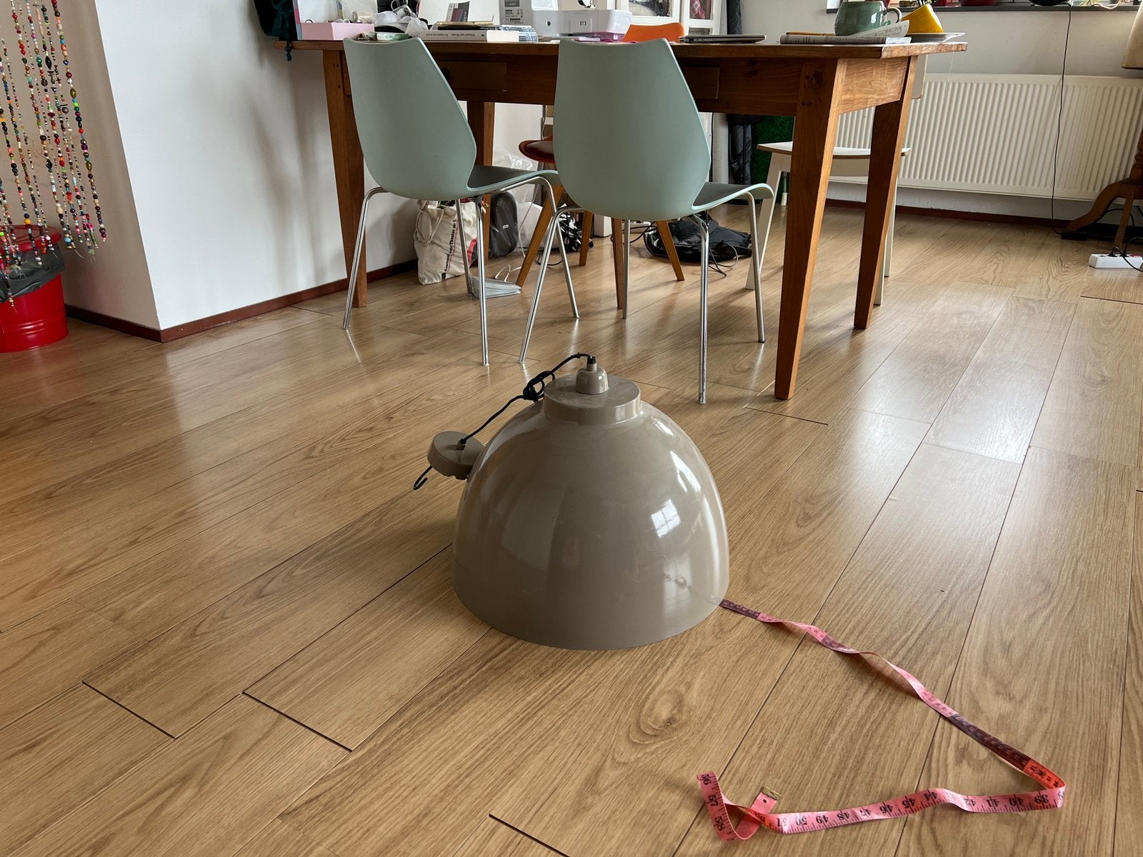 Hanglamp metaal taupe beige 45cm, Huis en Inrichting, Lampen | Hanglampen, Ophalen, Zo goed als nieuw, Metaal, Industrieel of rustiek