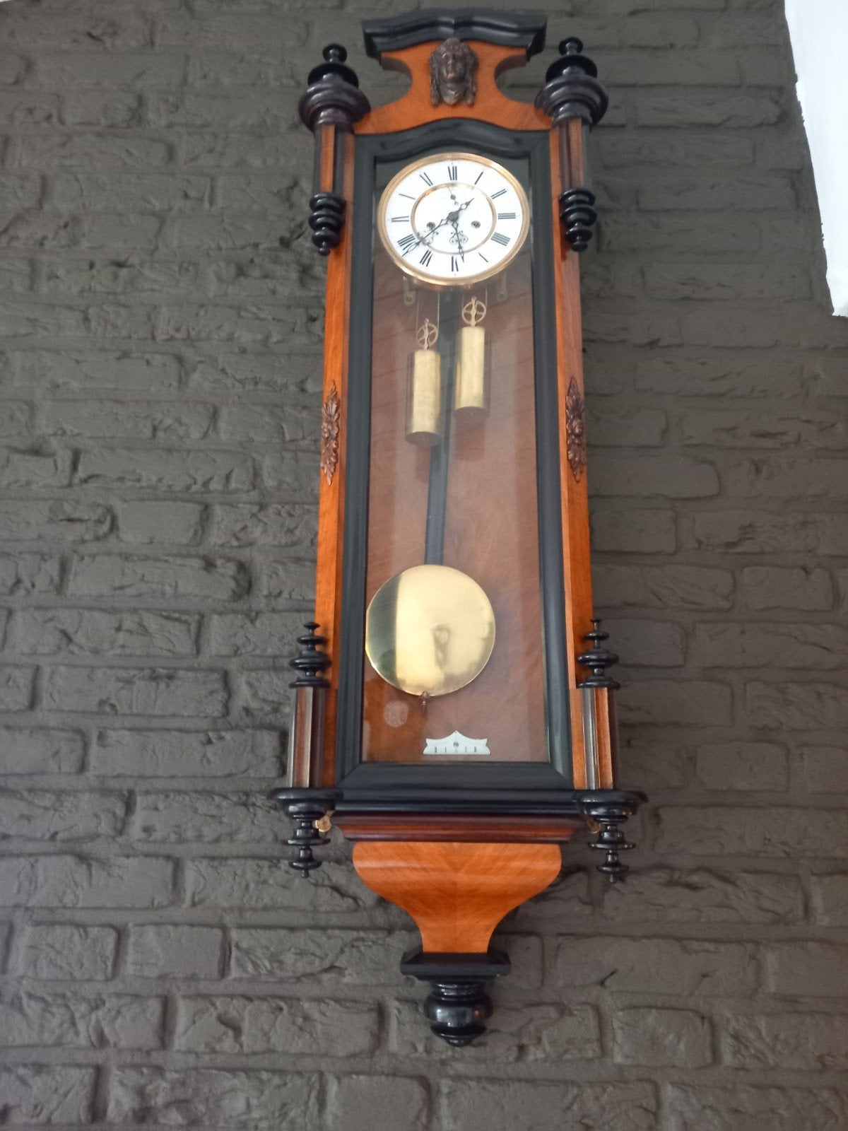 Regulateur klok Gustav Becker met 2 gewichten, Antiek en Kunst, Ophalen