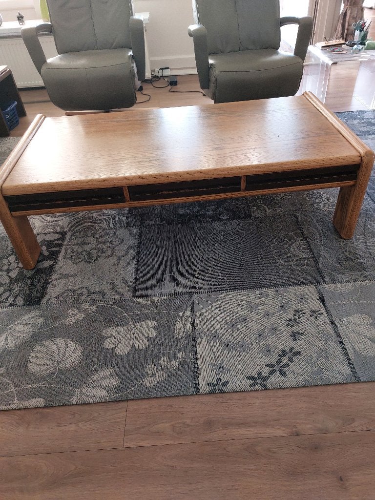 Salontafel kleur eiken met 3 laden, Huis en Inrichting, Ophalen, Gebruikt, 100 tot 150 cm, Eikenhout
